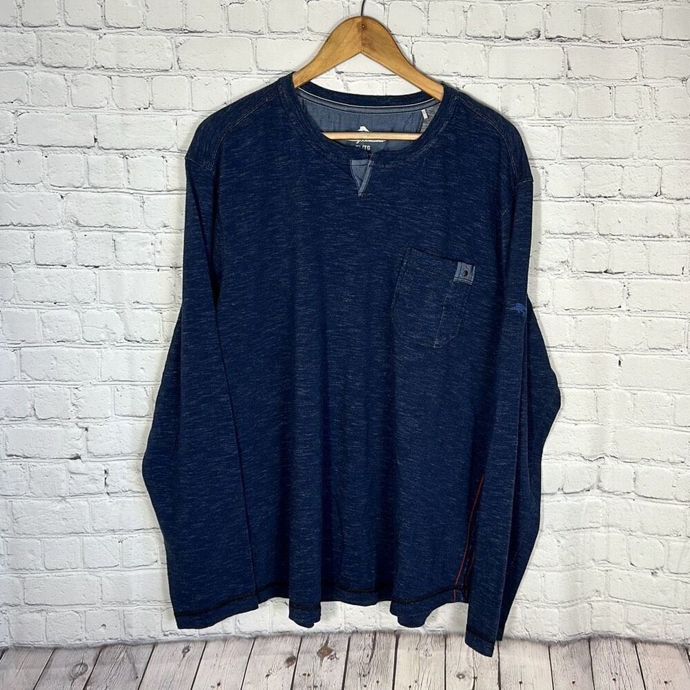 Tommy Bahama Antonio Abaco Henley Blue Long Sleeve Shirt size XL